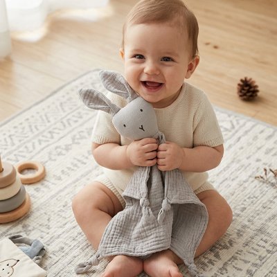 Doudou lapin douce gris