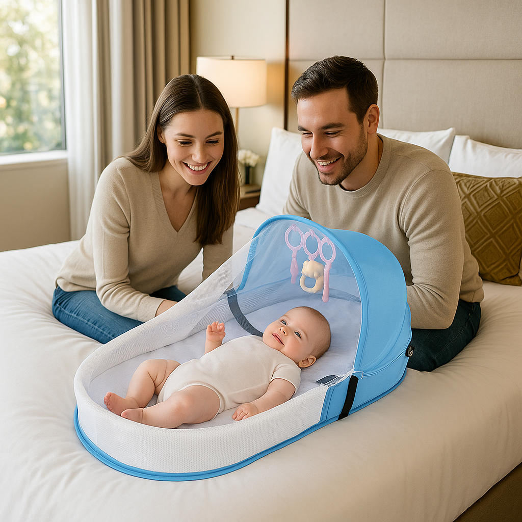 lit bébé portable bleu
