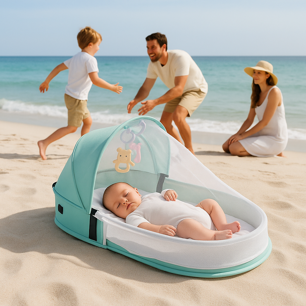 Lit bébé portable turquoise léger