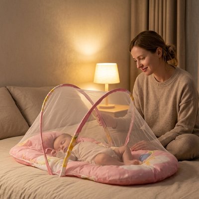Lit moustiquaire bebe portable et pliable rose pour voyagement