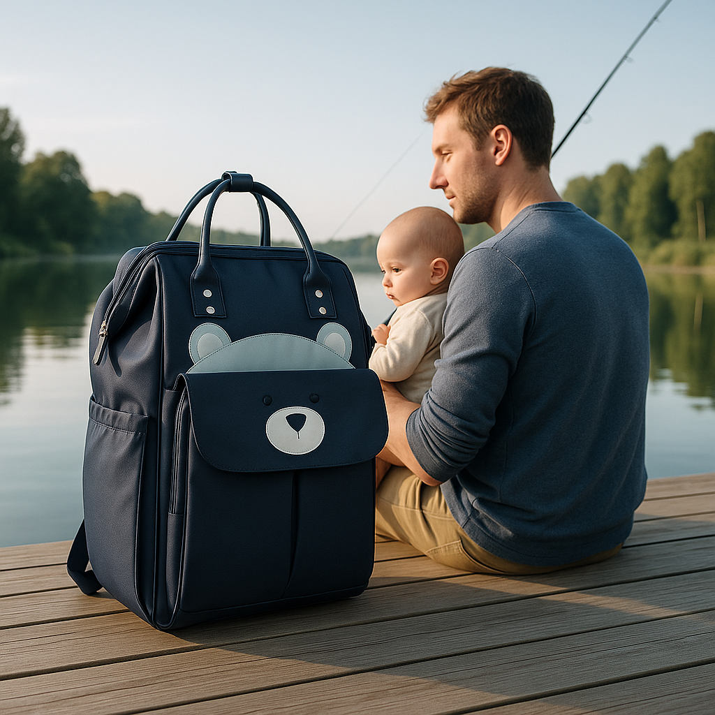 Sac à langer nounours bleu foncé