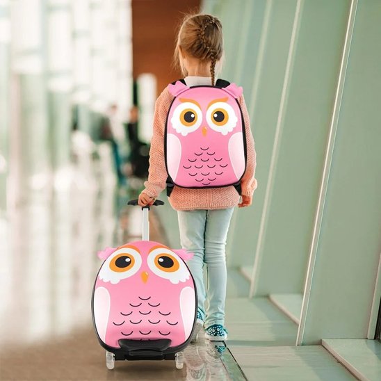Valise enfant hiboux rose