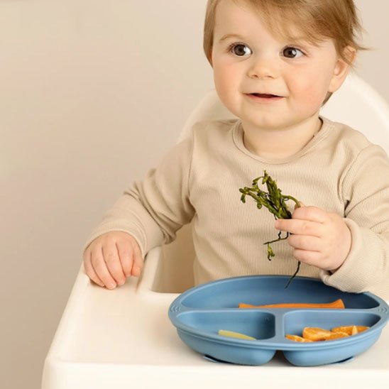 Assiette bebe a compartiment bleu