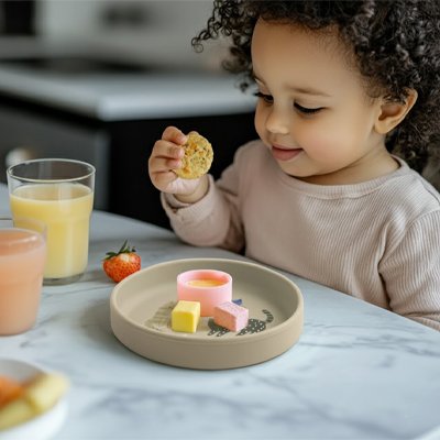 Assiette bebe chat beige