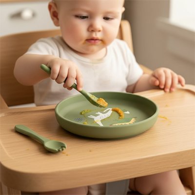 Assiette bebe dino vert