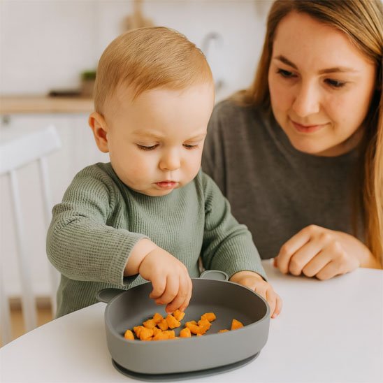 Assiette bébé ventouse antidérapante gris