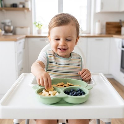 Assiette bebe ventouse Hiboux vert