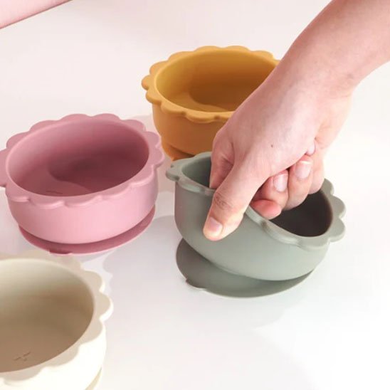 Assiette bebe ventouse rose, jaune, vert