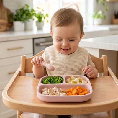 Assiette bébé ventouse silicone rose clair