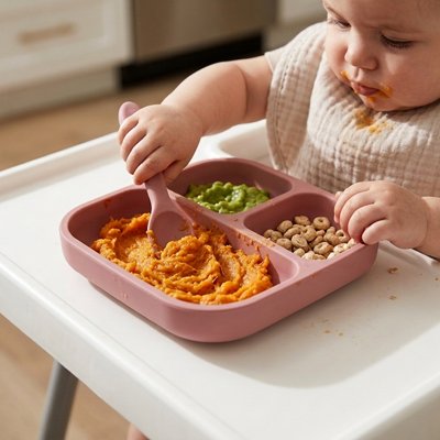Assiette bébé ventouse silicone rose foncé