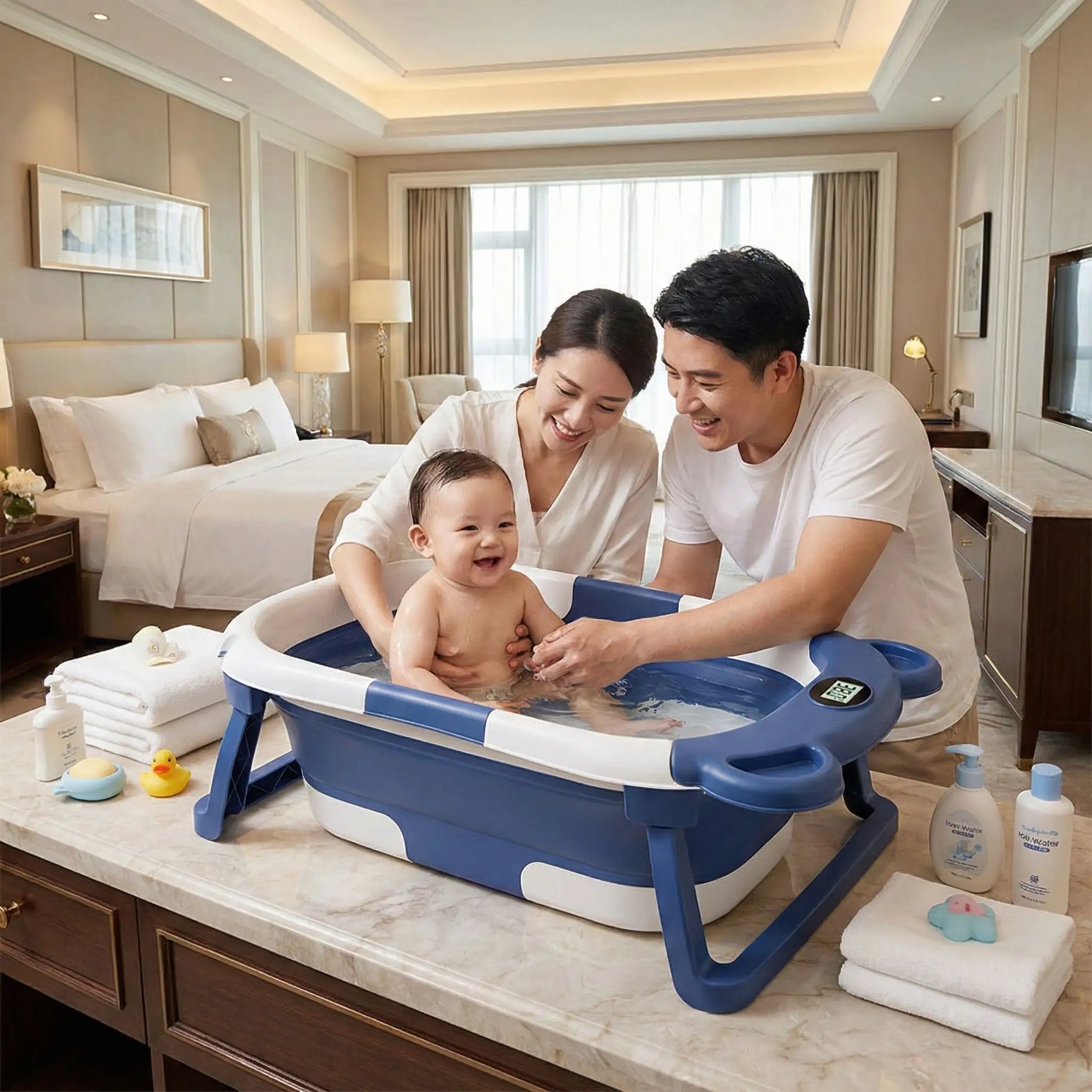 Bain bébé portable bleu-blanc