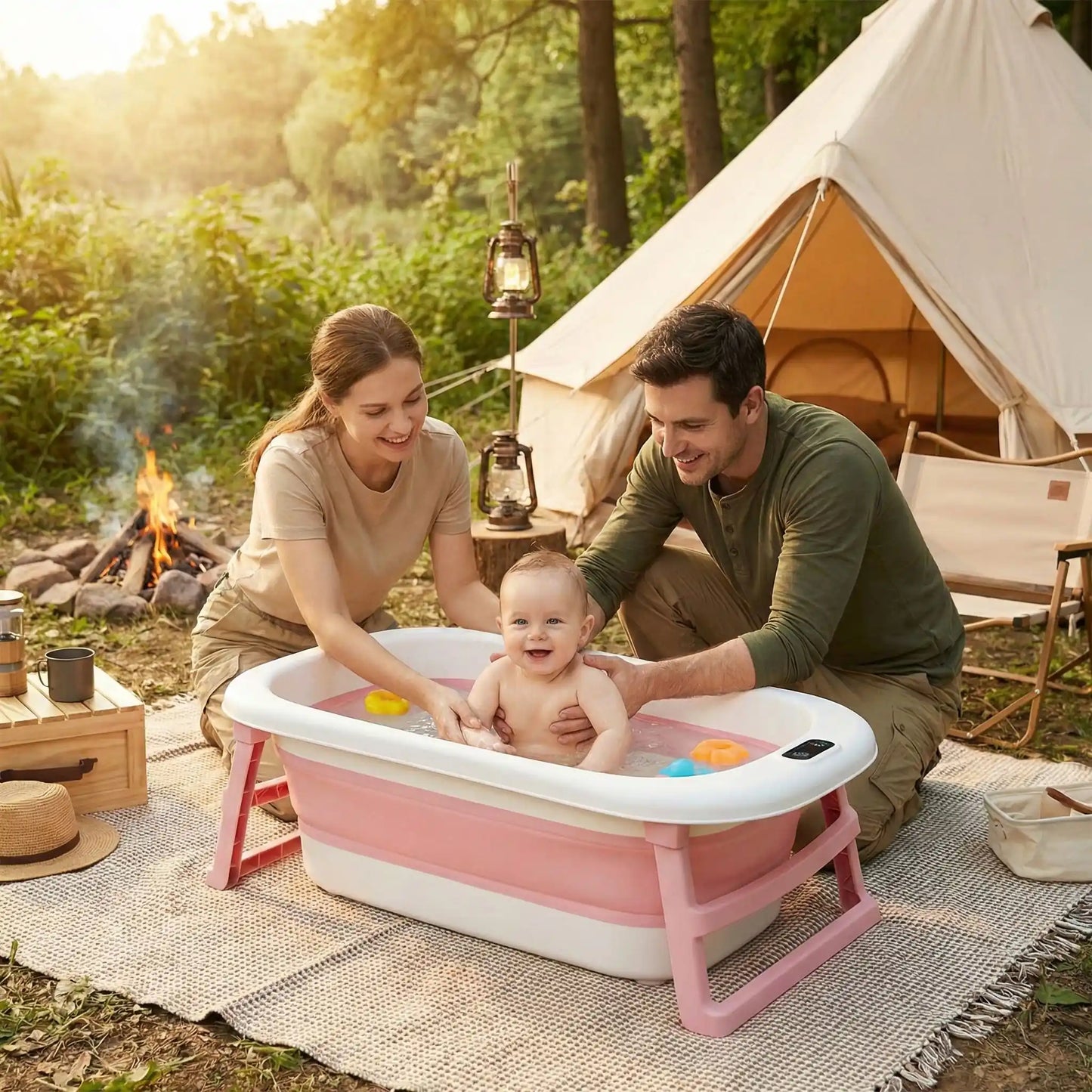 Bain bébé portable rose blanc