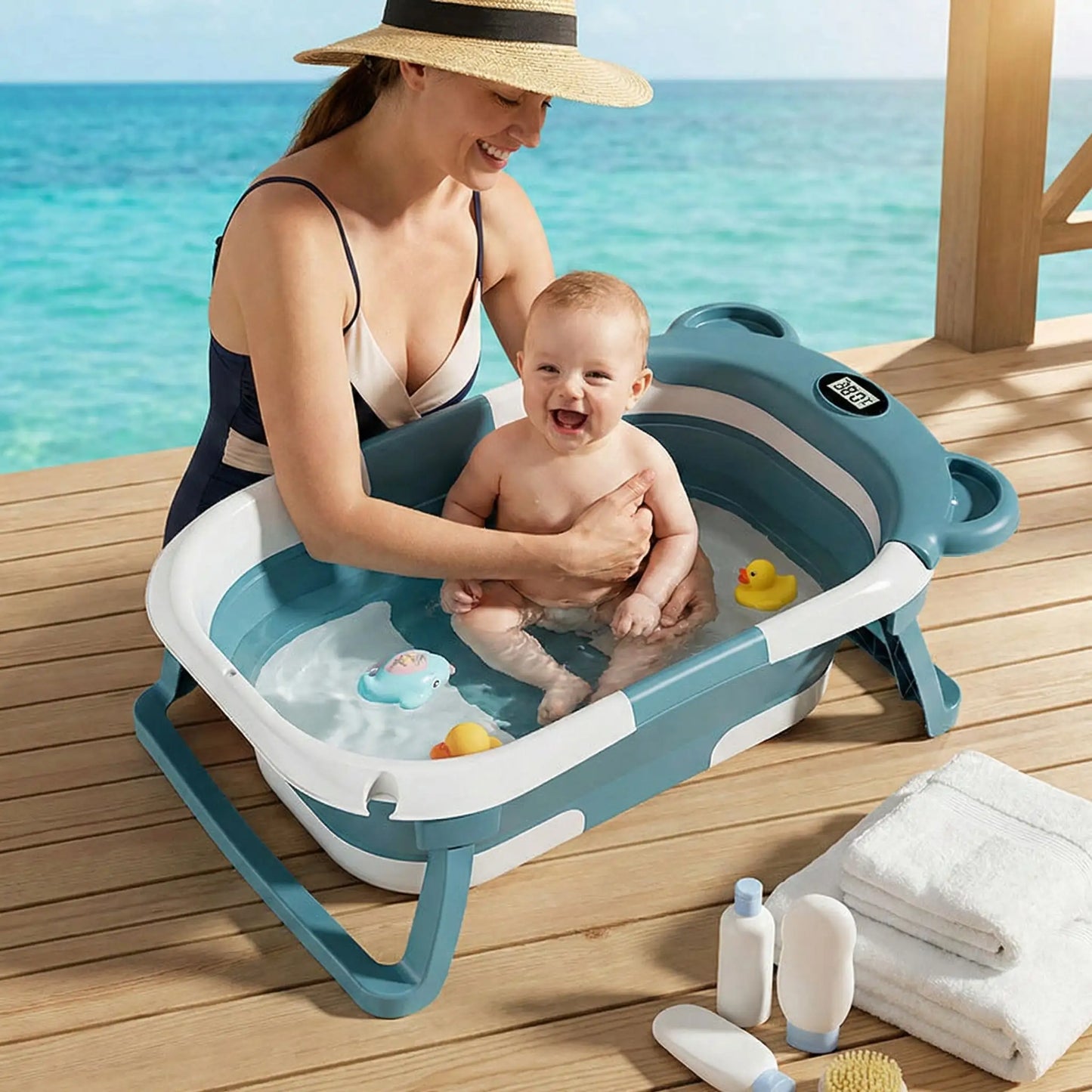 Bain bébé portable Turquoise/Blanc