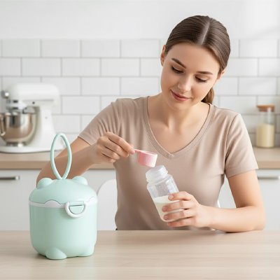 Boite doseuse lait compact et portable bleu pale