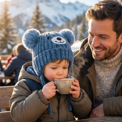 Bonnet bebe avec pompons bleu