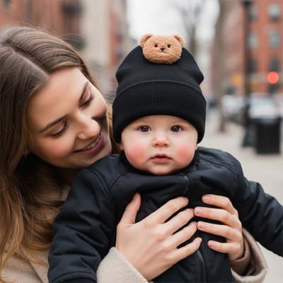 Bonnet bebe chaud et doux noir