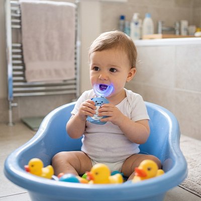 brosse a dent pour bebe dino bleu