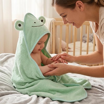 Cape de bain bébé a capuche grenouille