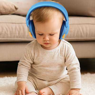 Casque anti bruit bébé protection sommeil paisible bleu 
