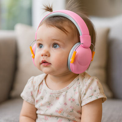 Casque anti bruit bébé protection sommeil paisible rose 