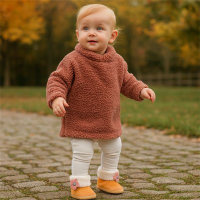 Chausson bebe maron avec petite fleur 
