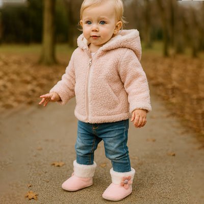 Chausson bebe rose avec petite fleur
