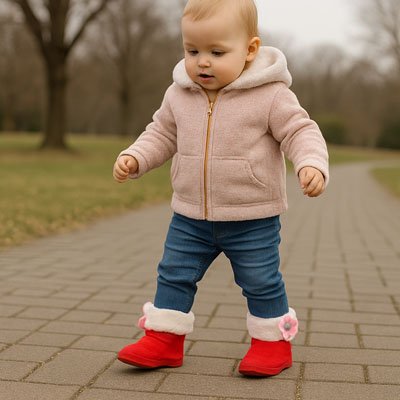 Chausson bebe rouge avec petite fleur