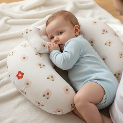 Coussin d'allaitement blanc / fleur