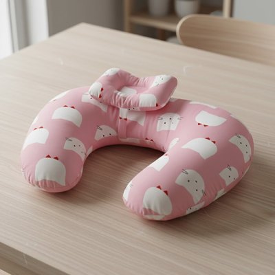 Coussin d'allaitement rose / chat