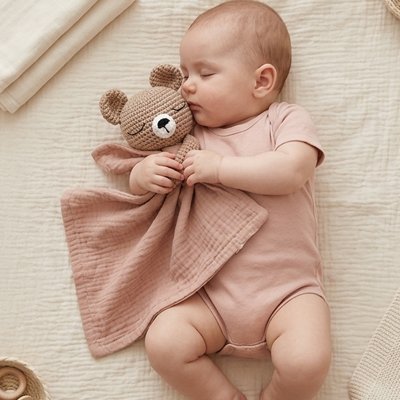 Doudou bebe ourson brique