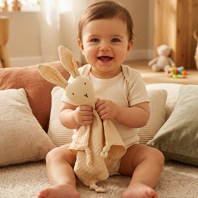 Doudou lapin douce beige