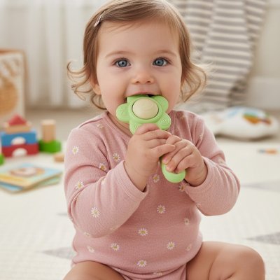Hochet bébé fleur vert