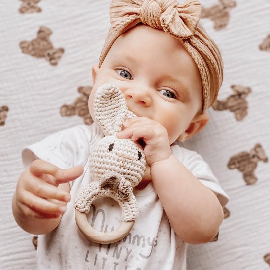 Hochet bébé naturel lapin blanc