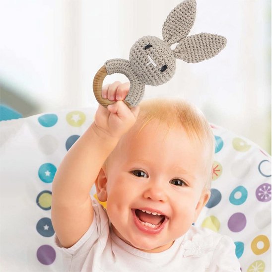Hochet bébé naturel lapin gris