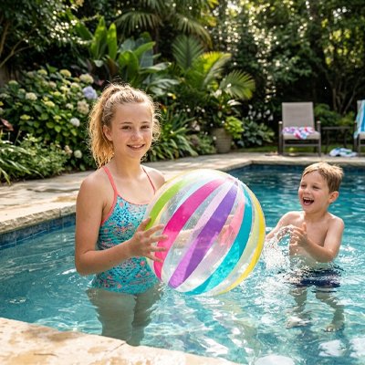 Jeu pour la piscine ballon translucide rayures