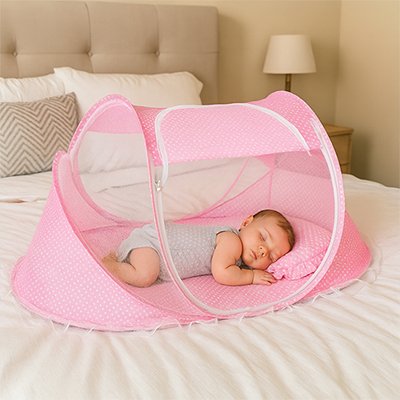 Lit bébé moustiquaire rose