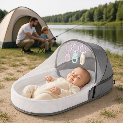 lit bébé portable gris moderne