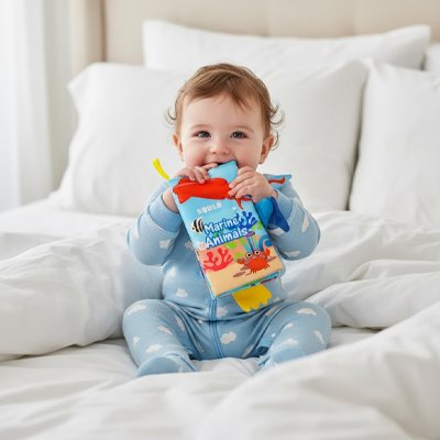 Livre bebe en tissus animaux marins