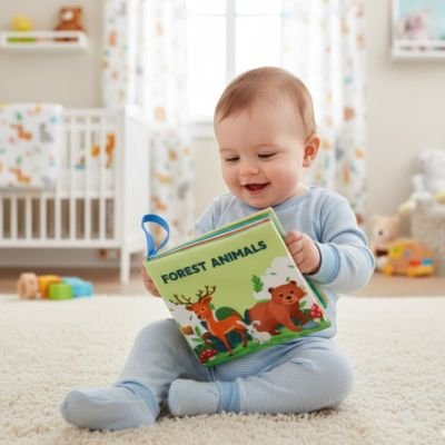 Livre bebe en tissus animaux nature