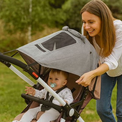 Par soleil pour poussette​ avec fenetre gris