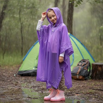 Poncho pluie a capuchon mauve