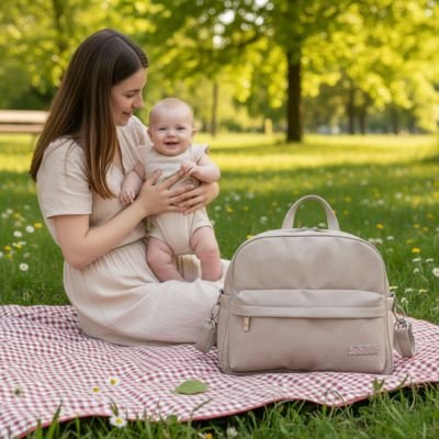 Sac a langer a dos beige