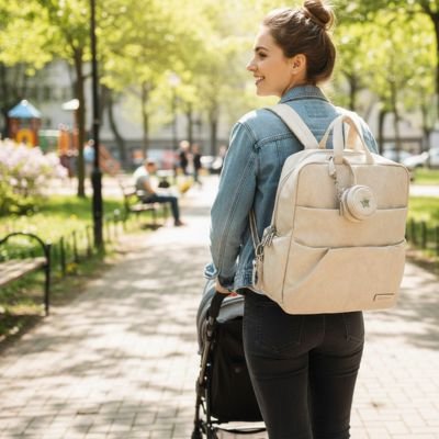 Sac a langer a dos multifonction beige