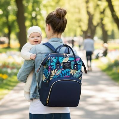 Sac a langer bleu-polyvalent