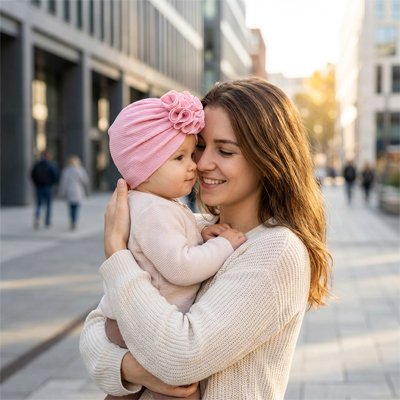 Turban bebe fille extensible rose claire