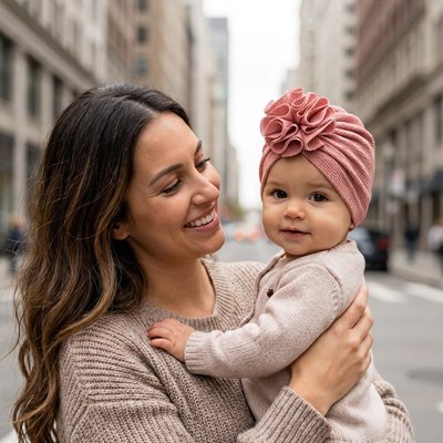 Turban bebe fille extensible rose foncé