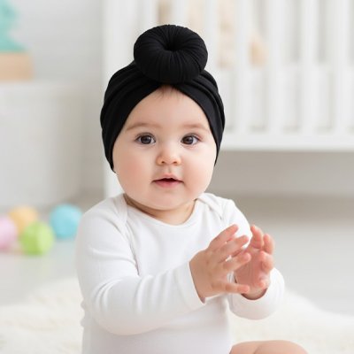 Turban bebe fille léger noir