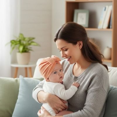 Turban bebe fille orange-blanc et beige