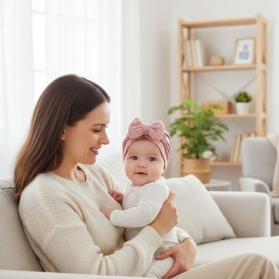 Turban bebe fille rose poudré-blanc et beige
